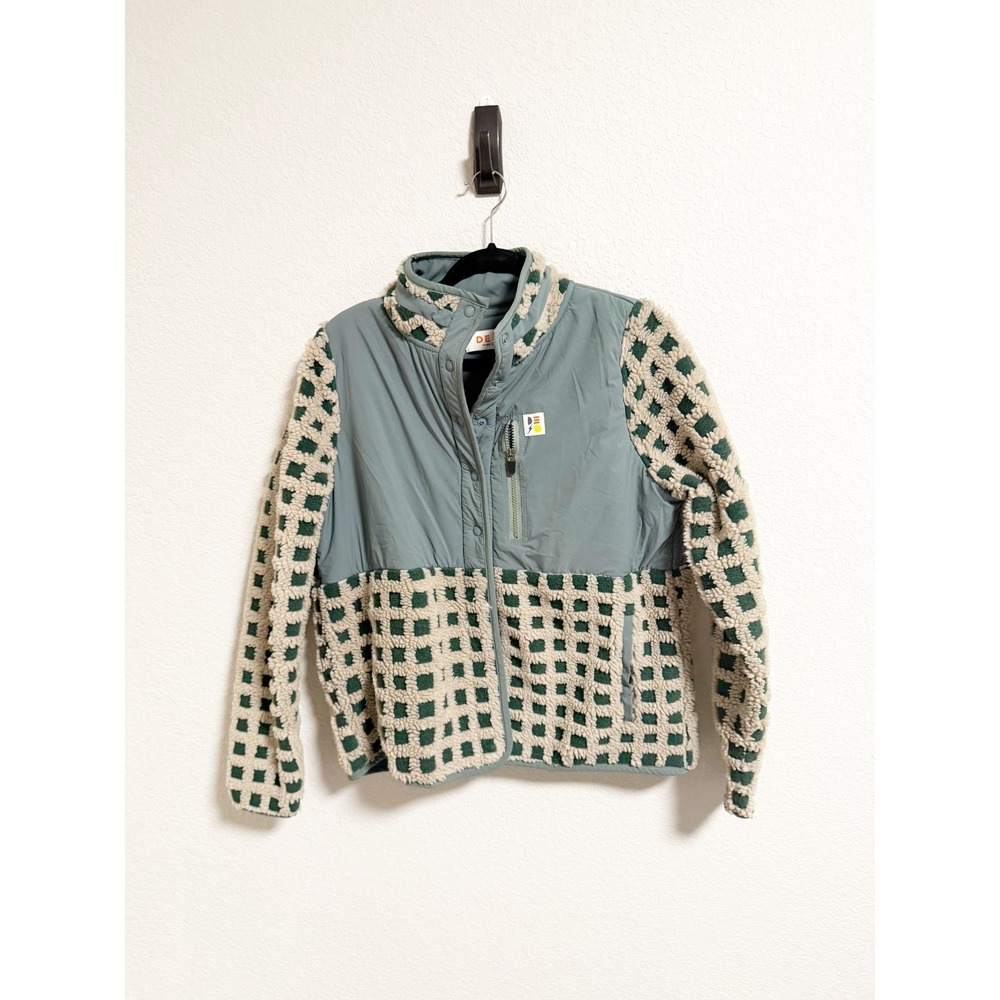 Deco Supply Womens Zephyr Snap Fleece Jacket Relaxed Fit Green Cream Medium - Picture 2 of 5